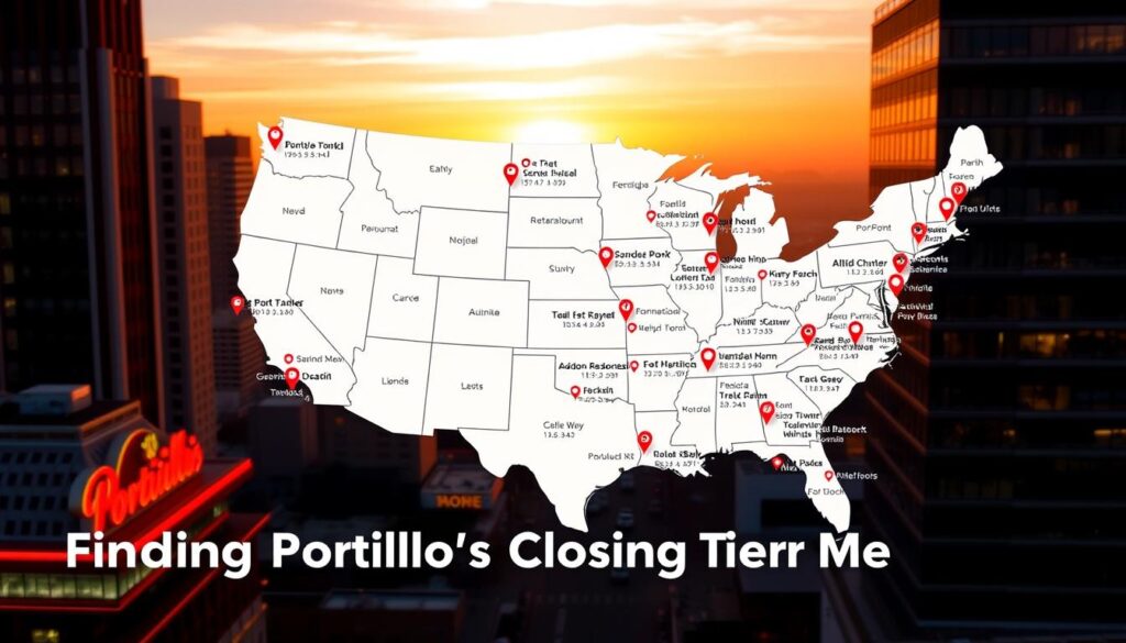 A detailed map of Portillo's restaurant locations across the United States, showcased against a backdrop of a warm, sunset-drenched cityscape. The map appears crisp and detailed, with clear markers indicating the various restaurant addresses and operating hours. The foreground features a minimalist, elegant layout highlighting the key information, while the middle ground encompasses an urban landscape with distinctive architectural elements. The overall atmosphere conveys a sense of vibrant, bustling city life, perfectly complementing the subject matter and setting the stage for the "Finding Portillo's Closing Time Near Me" section of the article. A detailed map of Portillo's restaurant locations across the United States, showcased against a backdrop of a warm, sunset-drenched cityscape. The map appears crisp and detailed, with clear markers indicating the various restaurant addresses and operating hours. The foreground features a minimalist, elegant layout highlighting the key information, while the middle ground encompasses an urban landscape with distinctive architectural elements. The overall atmosphere conveys a sense of vibrant, bustling city life, perfectly complementing the subject matter and setting the stage for the "Finding Portillo's Closing Time Near Me" section of the article.