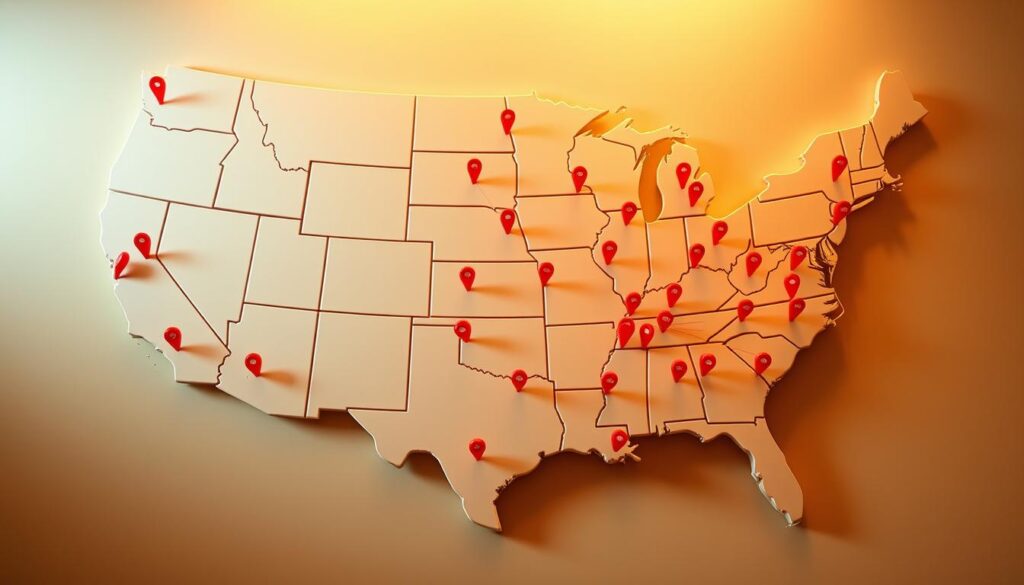 An expansive map of the United States, showcasing the widespread network of Red Lobster restaurant locations. The map is rendered in a clean, modern style, with each state clearly delineated and the restaurant locations marked by vibrant red pins. The pins are arranged in a visually appealing and organized manner, making it easy to quickly identify the nearest Red Lobster establishment. The map is illuminated by warm, natural lighting, casting a soft glow over the entire scene. The background is a neutral tone, allowing the map and restaurant locations to take center stage. The overall aesthetic is polished and professional, providing a clear and compelling visual reference for diners seeking their nearest Red Lobster restaurant. An expansive map of the United States, showcasing the widespread network of Red Lobster restaurant locations. The map is rendered in a clean, modern style, with each state clearly delineated and the restaurant locations marked by vibrant red pins. The pins are arranged in a visually appealing and organized manner, making it easy to quickly identify the nearest Red Lobster establishment. The map is illuminated by warm, natural lighting, casting a soft glow over the entire scene. The background is a neutral tone, allowing the map and restaurant locations to take center stage. The overall aesthetic is polished and professional, providing a clear and compelling visual reference for diners seeking their nearest Red Lobster restaurant.